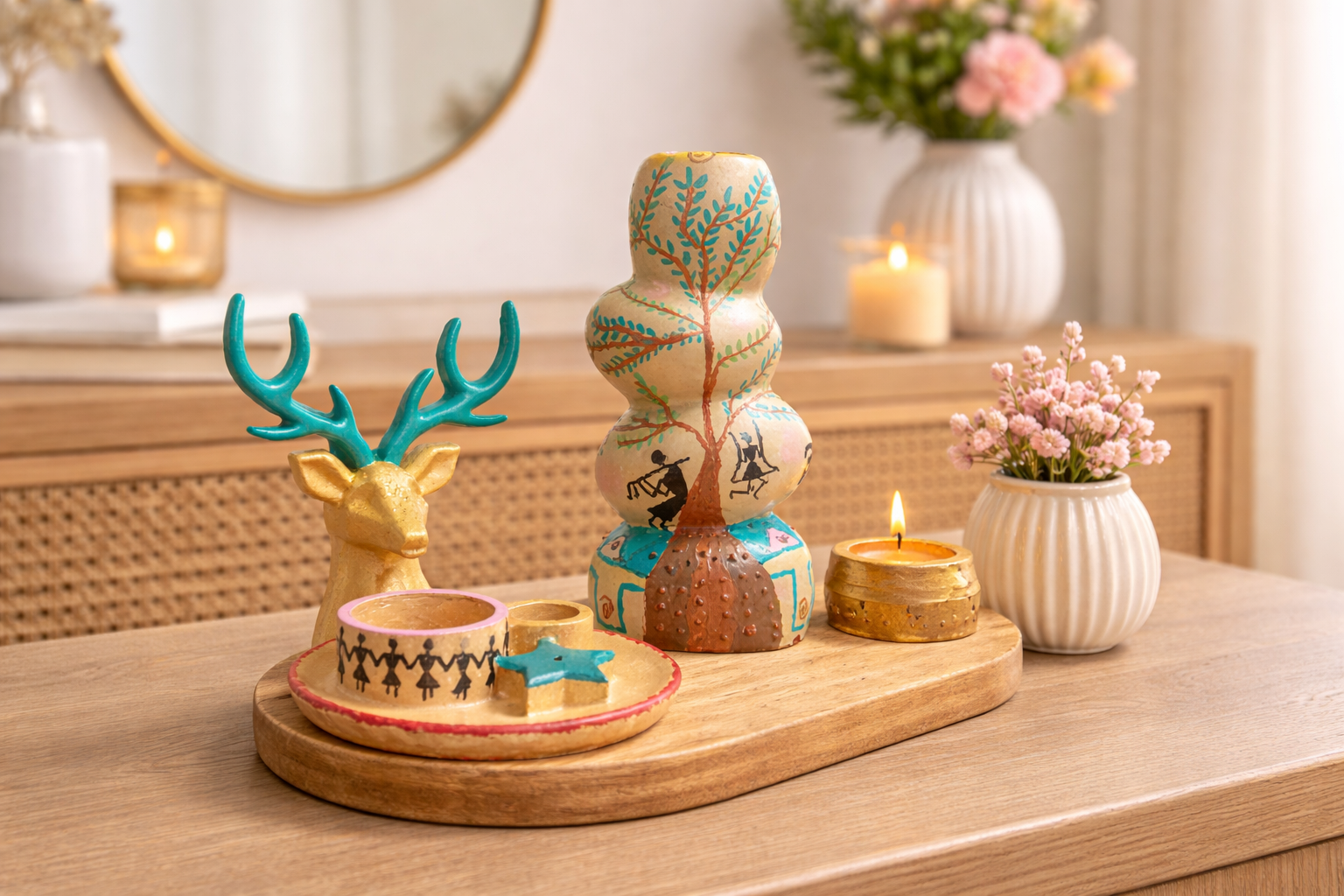 طقم فازة +حامل شمع +تمثال رأي غزاله  -shahy.crafts